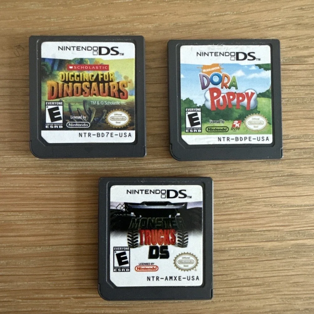 Nintendo DS Game Lot Of 3 Cartridges Only, Dora Puppy, Monster Trucks, Dinosaurs
